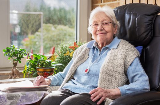 Elderly person with emergency button